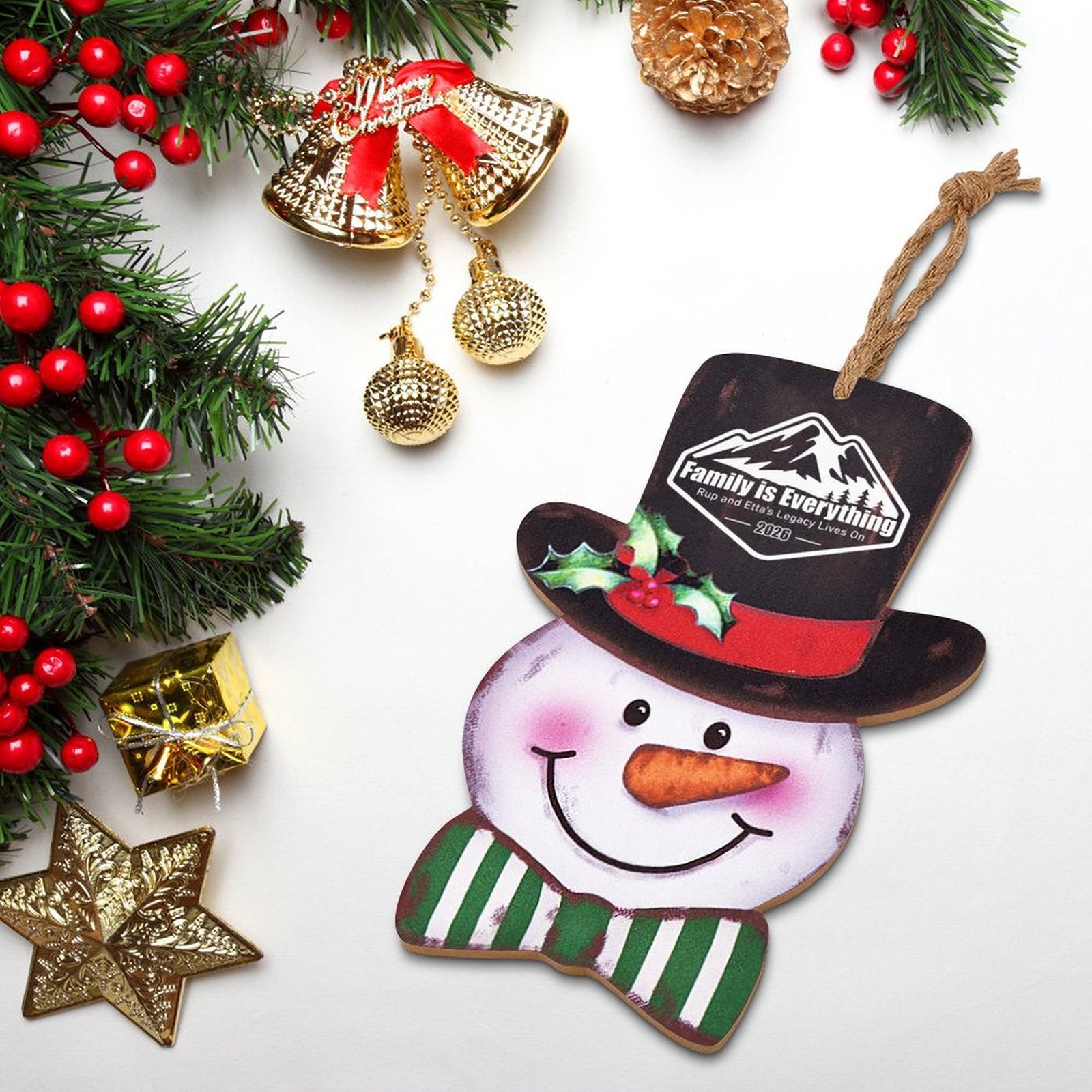 Reunion Wooden Christmas Snowman Ornament