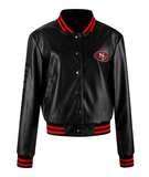 Women's NFL Cuce Black Vegan Leather Full-Snap Sequin Jacket