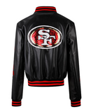 Women's NFL Cuce Black Vegan Leather Full-Snap Sequin Jacket