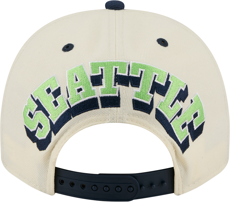 Seattle Seahawks NFL New Era Rear Hit Wordmark A-Frame 9FIFTY Snapback Hat - 2 Tone