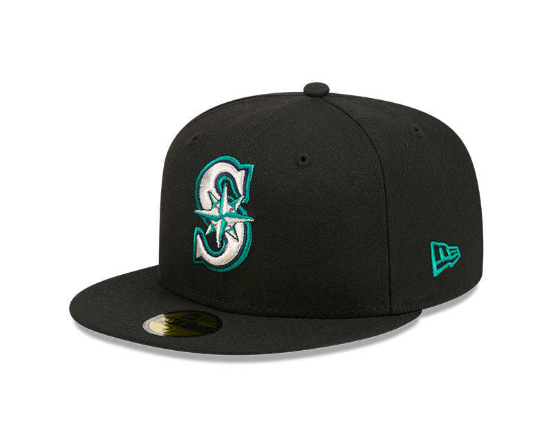 Seattle Mariners New Era 59-Fifty 5950 Black Team Color Fitted Cap