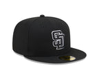 San Diego Padres New Era 59-Fifty 5950 Black White Outline Fitted Cap