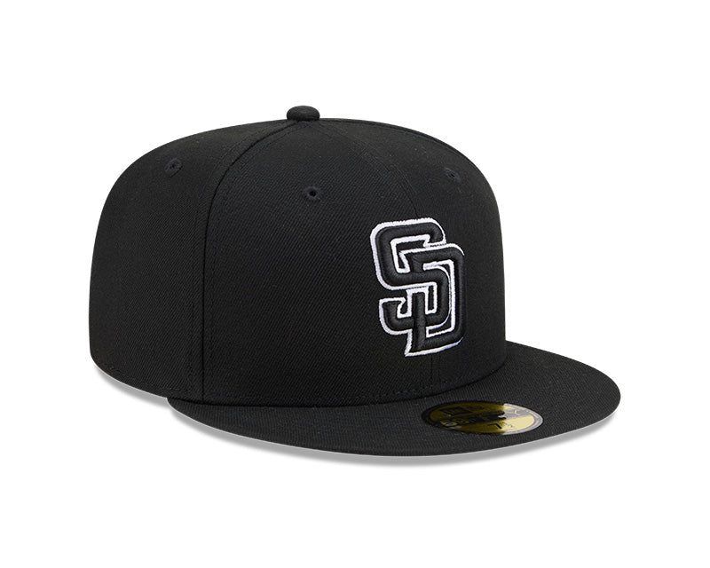 San Diego Padres New Era 59-Fifty 5950 Black White Outline Fitted Cap