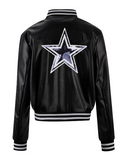 Women's NFL Cuce Black Vegan Leather Full-Snap Sequin Jacket