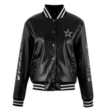 Women's NFL Cuce Black Vegan Leather Full-Snap Sequin Jacket