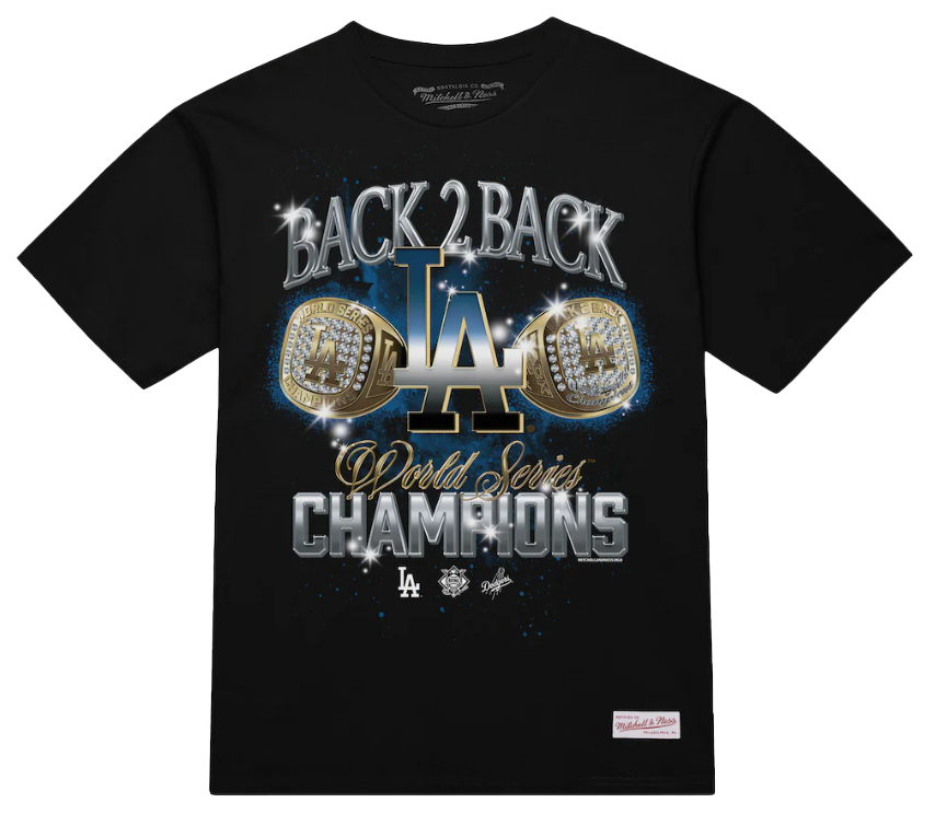 MLB Los Angeles Dodgers Mitchell and Ness Back 2 Back Rings Classic T-Shirt Black