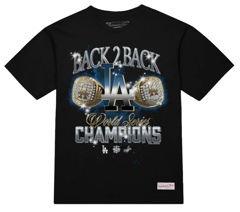 MLB Los Angeles Dodgers Mitchell and Ness Back 2 Back Rings Classic T-Shirt Black
