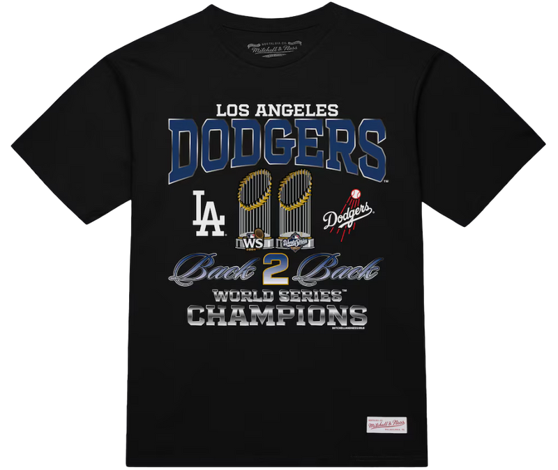 MLB Los Angeles Dodgers Mitchell and Ness Back 2 Back Trophies Classic T-Shirt Black