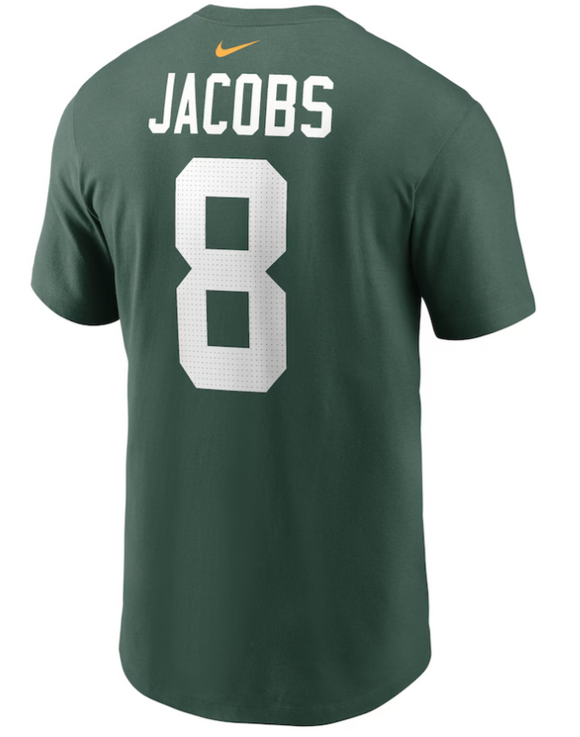 Men's Green Bay Packers Josh Jacobs Nike Green Player Name & Number T-Shirt