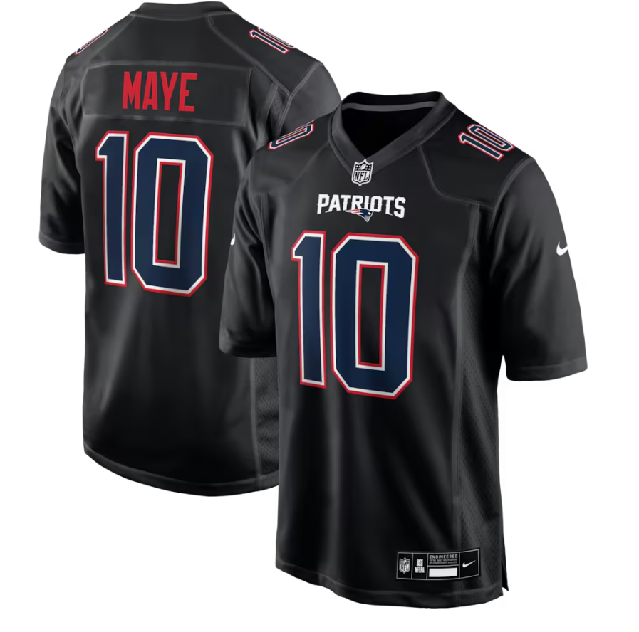 Drake Maye Nike Men's Carbon Black New England Patriots Fashion Game Jersey