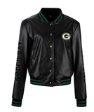 Women's NFL Cuce Black Vegan Leather Full-Snap Sequin Jacket