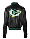 Women's NFL Cuce Black Vegan Leather Full-Snap Sequin Jacket