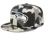 Men's New Era Camo Seattle Seahawks 2022 NFL Training Camp Official 9FIFTY Snapback Adjustable Hat