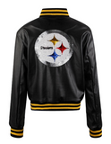 Women's NFL Cuce Black Vegan Leather Full-Snap Sequin Jacket