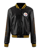 Women's NFL Cuce Black Vegan Leather Full-Snap Sequin Jacket