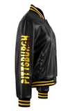 Women's NFL Cuce Black Vegan Leather Full-Snap Sequin Jacket