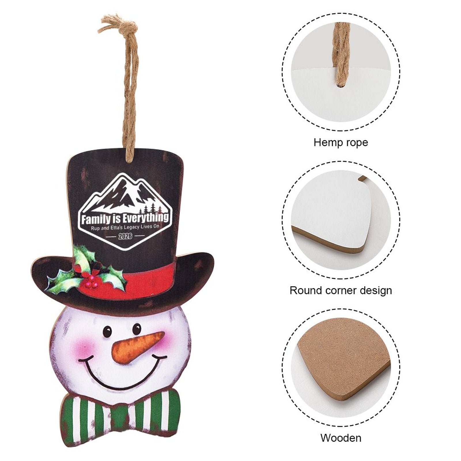 Reunion Wooden Christmas Snowman Ornament
