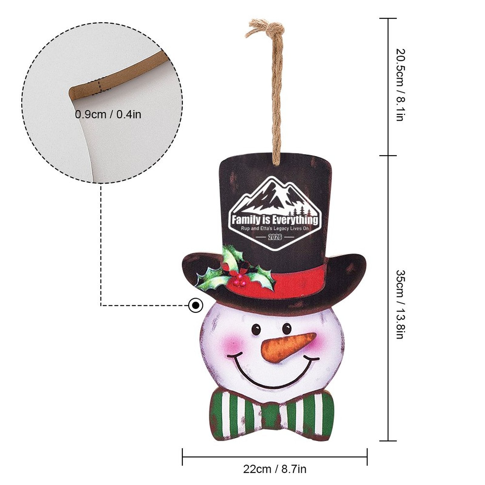 Reunion Wooden Christmas Snowman Ornament
