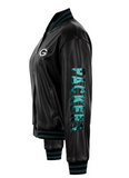 Women's NFL Cuce Black Vegan Leather Full-Snap Sequin Jacket